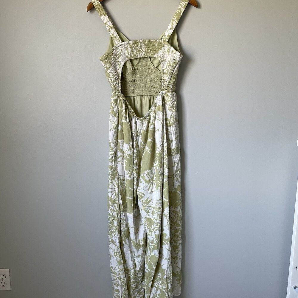 American Eagle Jumpsuit Tropical Floral Print Green White Backless Women's Large - Picture 2 of 13